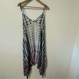 Earthbound Tie Dye Cami Maxi Dress Gray Pink Asymmetric Sharkbite Hemline-Small